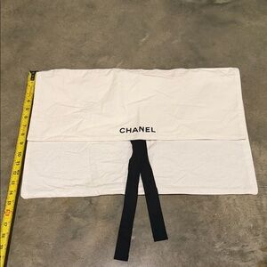 Authentic CHANEL White Dust Bag with Black Ribbon Tie